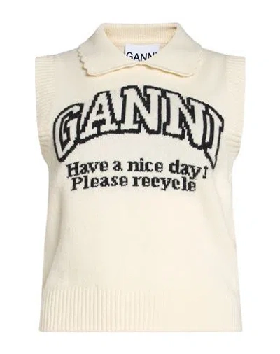 Ganni Woman Sweater Cream Size L Wool, Recycled Wool, Recycled Polyamide In White