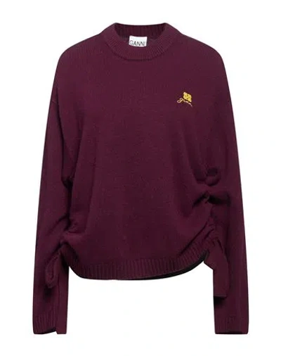 Ganni Woman Sweater Plum Size L/xl Wool, Viscose, Circulose Viscose In Purple