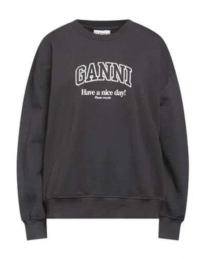 GANNI GANNI WOMAN SWEATSHIRT CHARCOAL SIZE S/M ORGANIC COTTON