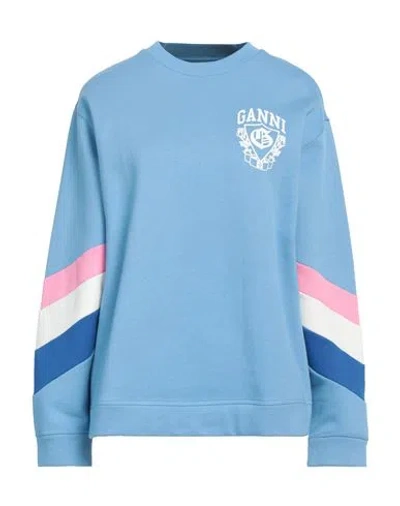 Ganni Logo-print Stripe-detailing Sweatshirt In Blue