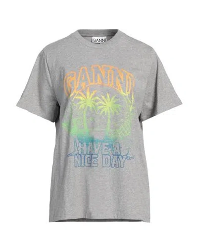 Ganni Woman T-shirt Grey Size M Organic Cotton