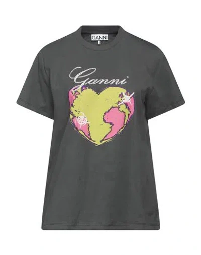 Ganni Woman T-shirt Lead Size L Organic Cotton In Grey