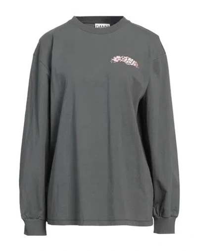 Ganni Woman T-shirt Lead Size S Organic Cotton, Recycled Cotton In Grey