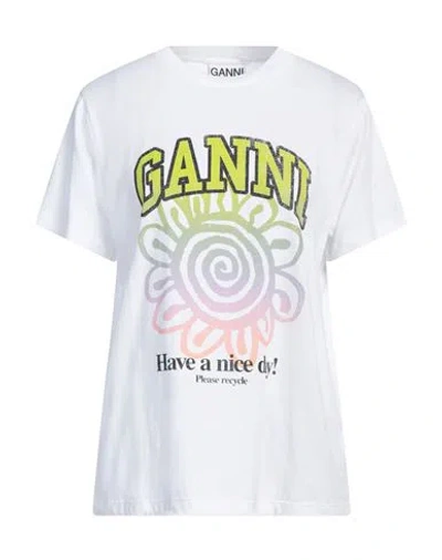 Ganni Short Sleeve Relaxed Multi Flower T-shirt In Bright White