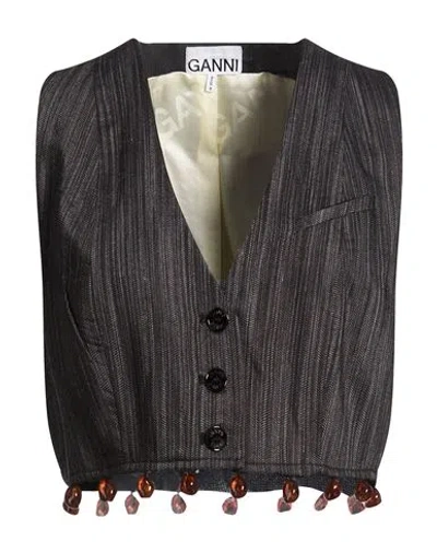 Ganni Woman Tailored Vest Charcoal Size 8/10 Rayon, Viscose, Polyester In Gray
