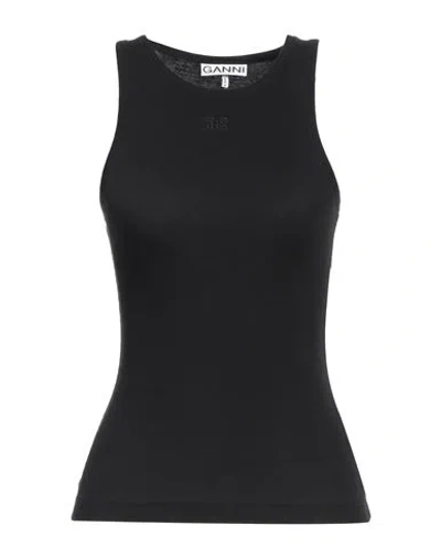 Ganni Woman Tank Top Black Size Xs Organic Cotton, Elastane