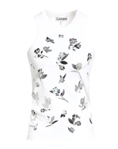 Ganni Embellished Cotton-blend Jersey Tank In White
