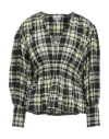 Ganni Elfin Check Organic-cotton Blend Seersucker Blouse In Black