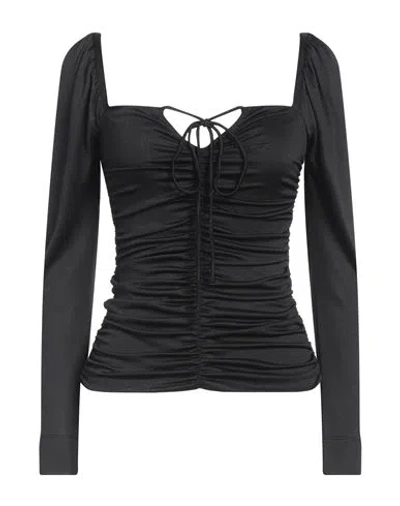 Ganni Black Blouse With Criss-cross Straps And Long Sleeves In Recycled Fabric Woman