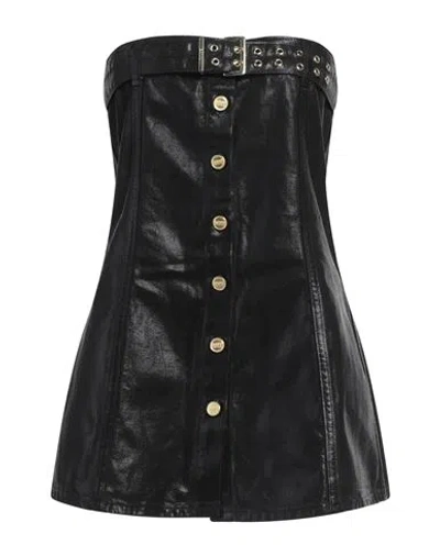 Ganni Strapless Coated Denim Top In Black