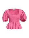 Ganni Fuchsia Smock Stitch Top In Pink