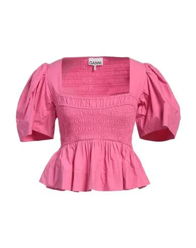 Ganni Fuchsia Smock Stitch Top In Pink