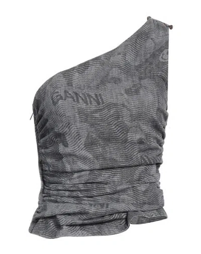Ganni Woman Top Grey Size 14 Cotton, Polyester