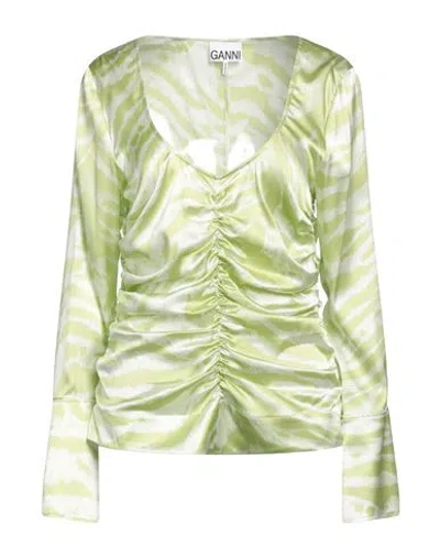 Ganni Woman Top Light Green Size 10/12 Organic Silk, Elastane