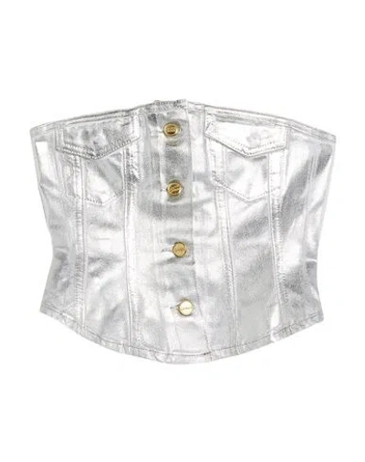 Ganni Woman Top Silver Size 6 Organic Cotton