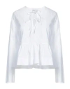 Ganni Tie-fastening Organic Cotton Blouse In White