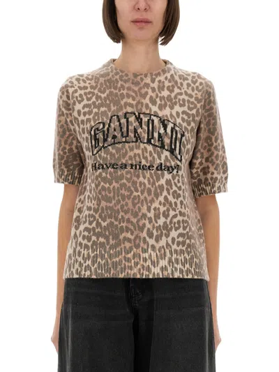 GANNI GANNI WOMEN LEOPARD WOOL T-SHIRT