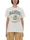 Ganni White Crewneck T-shirt With Maxi Logo On The Front