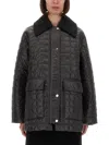 Ganni Quilted Midi Jacket With Textured Surface In Gray