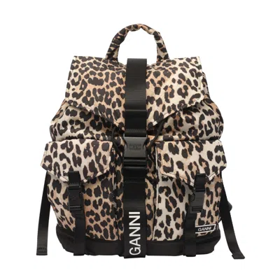 Ganni Women Animalier Tech Backpack With Logo In Animal Print