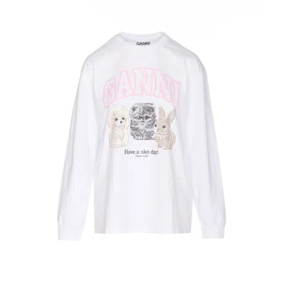 GANNI GANNI WOMEN ANIMALS PRINT LOGO LONG SLEVEES TOP