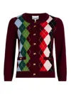 Ganni Burgundy Checked Cardigan In Cashmere Blend Women In Burgundy