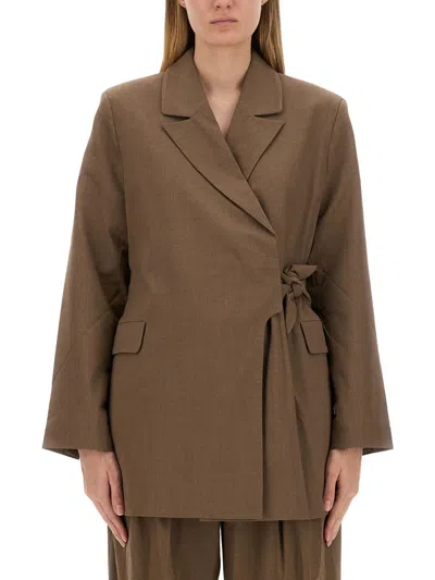 Ganni Women Asymmetrical Blazer In Brown