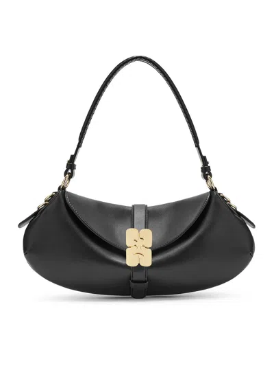 Ganni Women B-kat Black Leather Baguette Bag