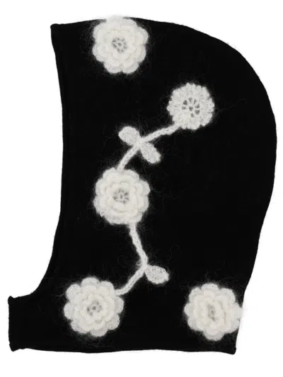 GANNI GANNI WOMEN BALACLAVA WITH EMBROIDERED FLOWERS