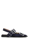 Ganni 20mm Chunky Buckle Denim Ballerinas In 642 Dark Navy