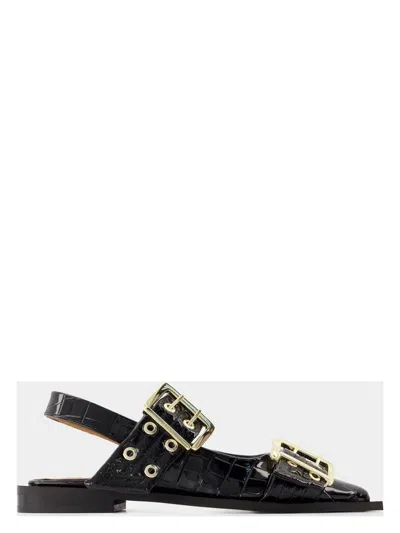 GANNI WOMEN'S BALLERINA NAPLACK CROCO BLACK | SIZE 39 | S2796099