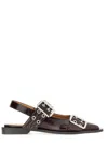 Ganni Black Croco Print Slingback Ballet Flat Shoe With Buckles In Multicolor