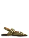 Ganni Ballerina With Buckle In Green