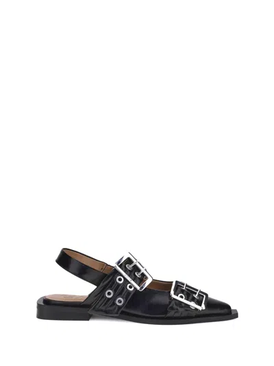 Ganni Women Ballerinas With Straps In Black