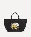 Ganni Banana Print Xxl Tote Bag With Spacious Interior In Black