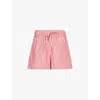 Ganni Stripe Organic Cotton Shorts In Barbados Cherry