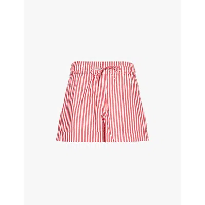 Ganni Stripe Organic Cotton Shorts In Barbados Cherry