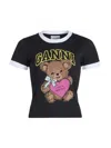 Ganni Basic Cotton Jersey Bear Fitted T-shirt In Black