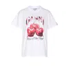 Ganni White T-shirt With Cherry Print And Logo Lettering On The Front In Cotton Woman In White