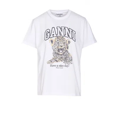 Ganni Women Basic Jersey Leopard T-shirt In White