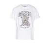 Ganni White T-shirt With Print And Logo Lettering On The Front In Cotton Woman In White
