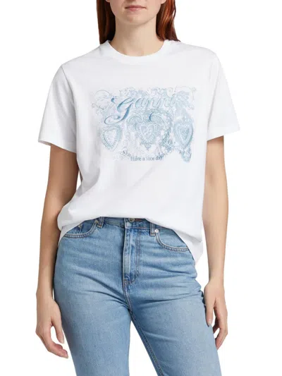 Ganni Women's Basic Jersey Tattoo Lace Relaxed T-shirt In White