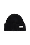 Ganni Oversize Ribbed Beanie In Black