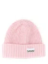 Ganni Wool-blend Light Structured Rib-knit Beanie In Pink