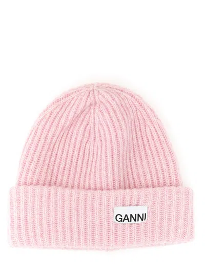 GANNI GANNI WOMEN BEANIE HAT WITH LOGO