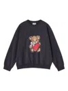 Ganni Crewneck Sweatshirt Bear Graphic Rhinestones Message In Black