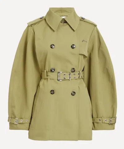 GANNI GANNI WOMEN'S BEIGE HEAVY TWILL MIDI TRENCH COAT
