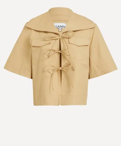 Ganni Women's Beige Stretch Cotton Blouse In Sand