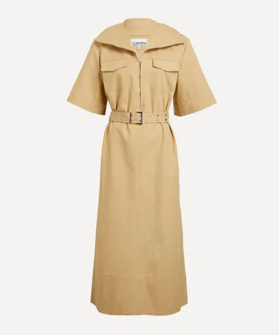 Ganni Women's Beige Stretch Cotton Dress In Brown