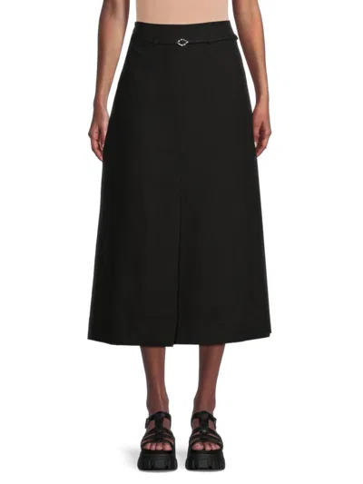 Ganni Women's Belted Midi Skirt In Black